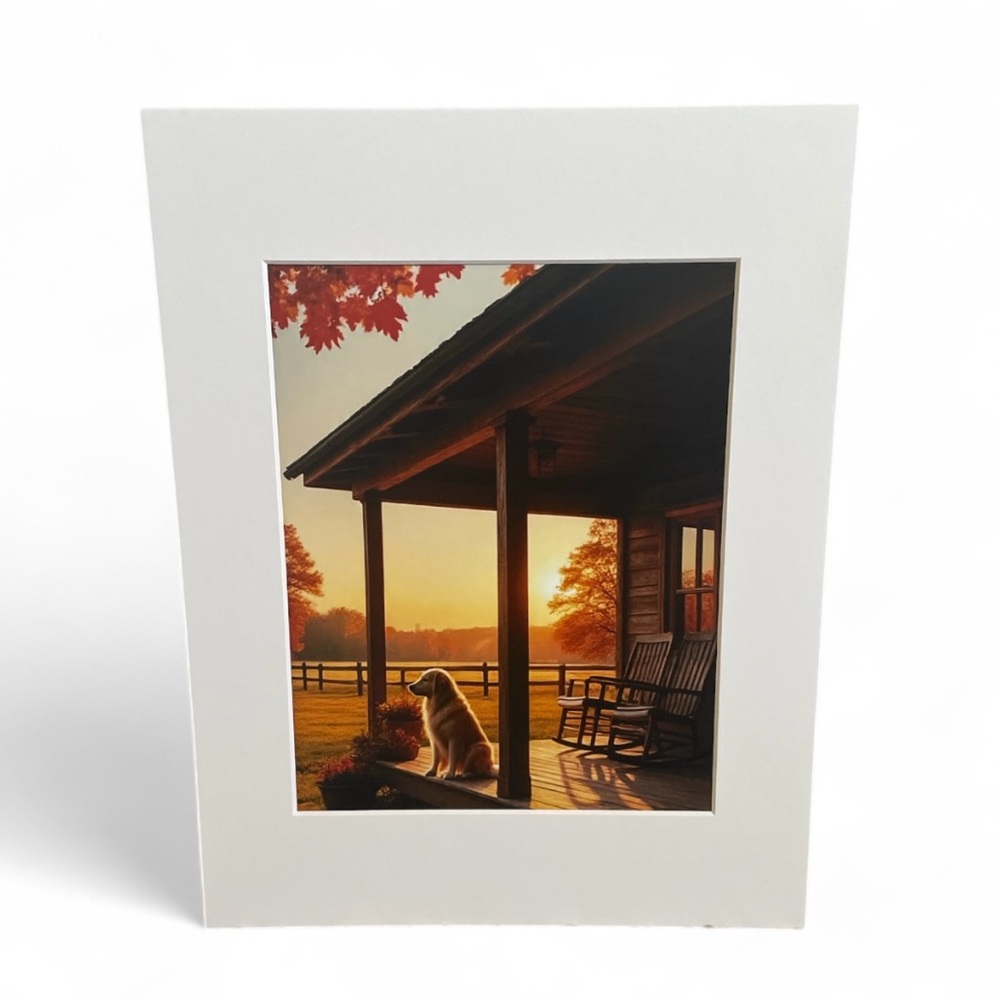 Golden Retriever Dog Sitting on a porch Photo Print 8x10 Matted to 11x14